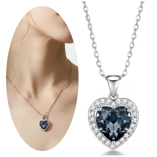 Naszyjnik Serce Srebro 925 Cyrkonia Silver Night – Elegancki Prezent.webp