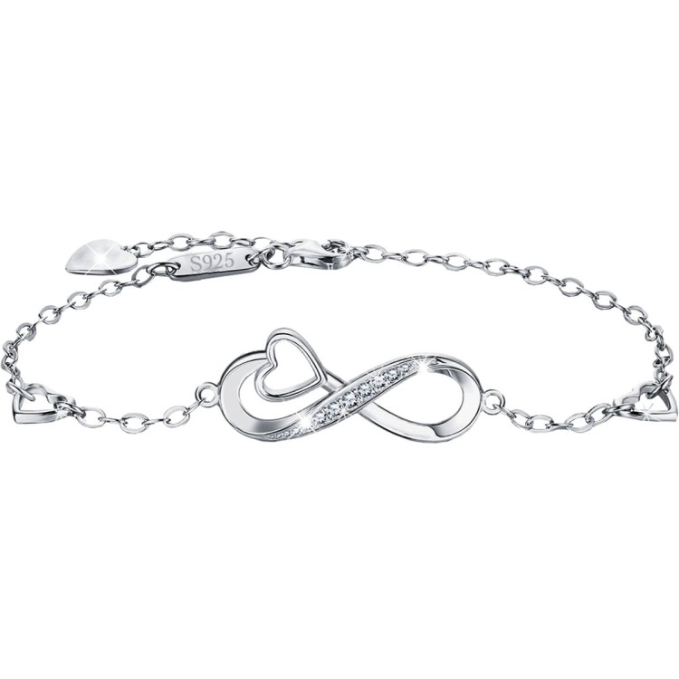 Damska Srebrna Bransoletka Infinity Celebrytka z Cyrkoniami Prezent na Gwiazdkę Urodziny Srebro 925.jpg