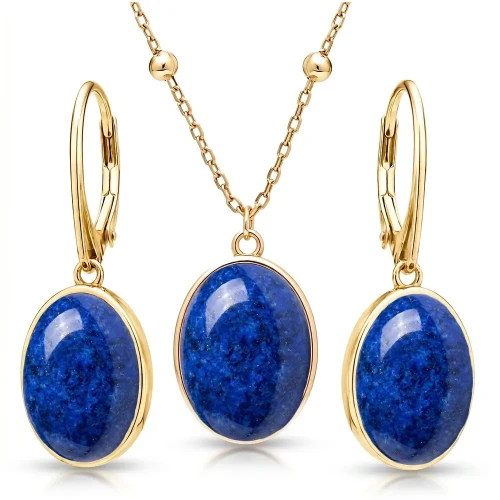 Komplet srebrny 925 pozłacany 24K z naturalnym lapis lazuli.webp