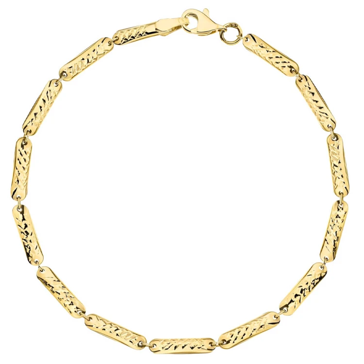 Bransoletka Złota 585 z Diamentowanymi Dmuchanymi Prostokątami – Elegancka Bransoletka ze Złota.jpg