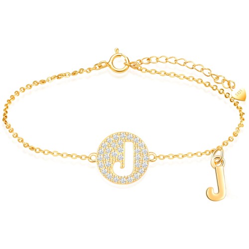 Damska Bransoletka Celebrytka - Literka "J" Srebro 925 - Pozłacana 24 Karatowym Złotem Prezent na Dzień Kobiet.jpg