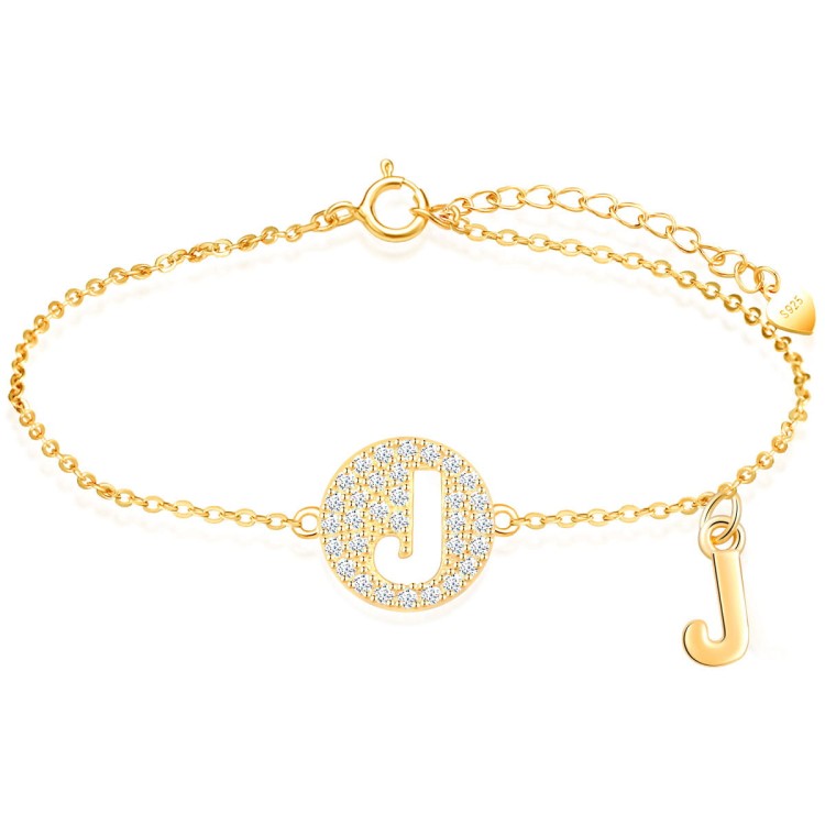Damska Bransoletka Celebrytka - Literka "J" Srebro 925 - Pozłacana 24 Karatowym Złotem Prezent na Dzień Kobiet.jpg