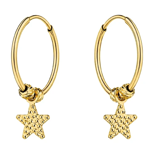 Złote kolczyki koła 14K z zawieszką w kształcie gwiazdy