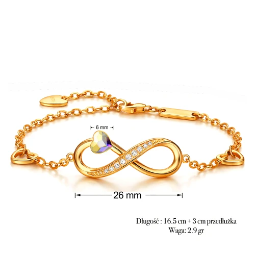 Bransoletka Infinity Srebro 925 Pozłacane z Kryształem Crystal AB w Kształcie Serca.webp