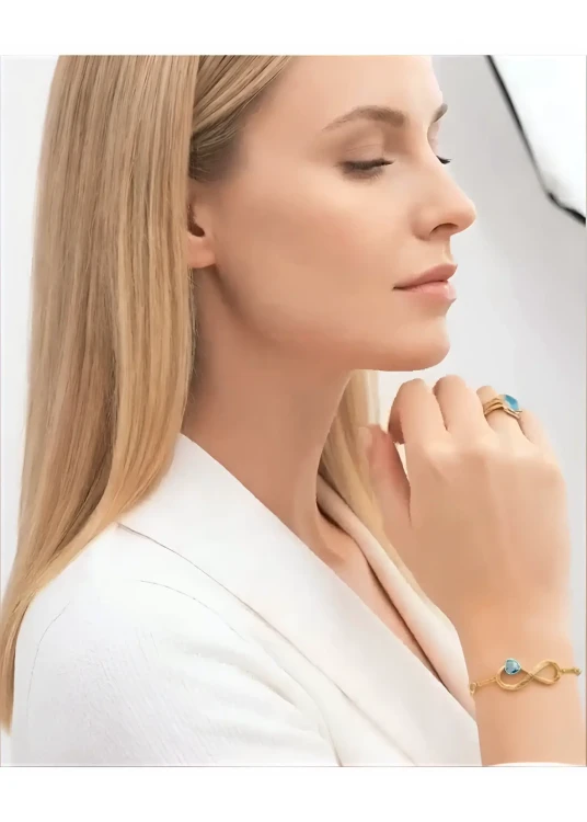 Bransoletka z Symbolem Nieskończoności Srebro 925 Pozłacane 24K Light Sapphire.webp