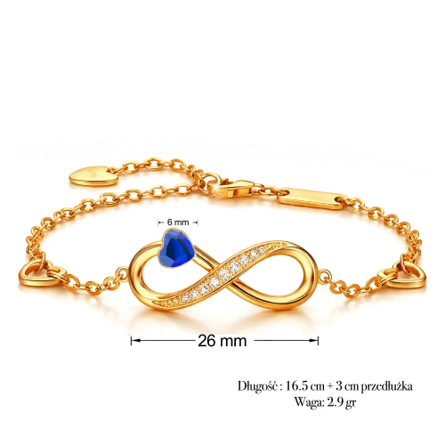 Bransoletka Infinity Srebro 925 Pozłacane z Kryształem Majestic Blue i Cyrkoniami.webp