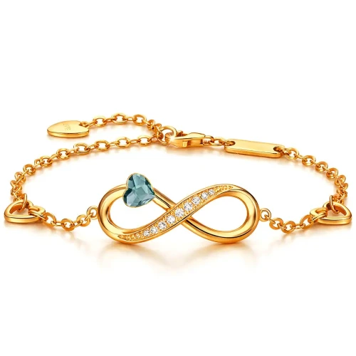 Bransoletka Srebrna 925 Pozłacana 24K Nieskończoność z Kryształem Denim Blue.webp