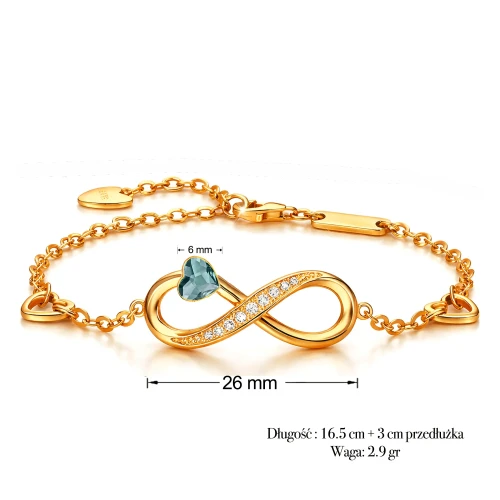 Bransoletka Infinity Srebro 925 Pozłacane z Kryształem Denim Blue i Cyrkoniami.webp