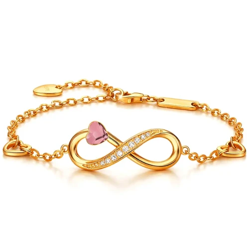Bransoletka Srebrna 925 Pozłacana 24K Nieskończoność z Kryształem Antique Pink.webp