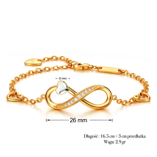 Bransoletka Infinity Srebro 925 Pozłacane z Kryształem Crystal i Cyrkoniami.webp
