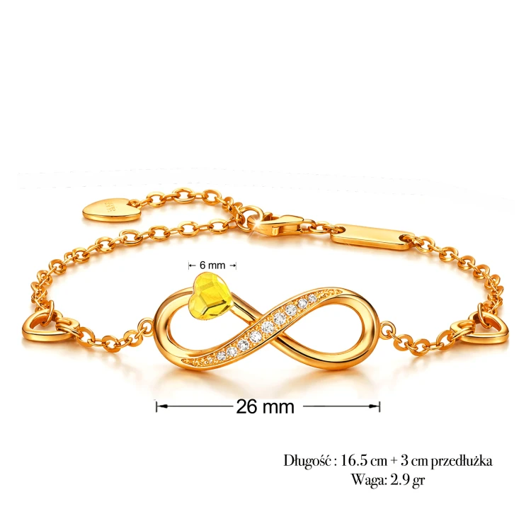 Bransoletka Infinity Srebro 925 Pozłacane z Kryształem Sunflower i Cyrkoniami.webp