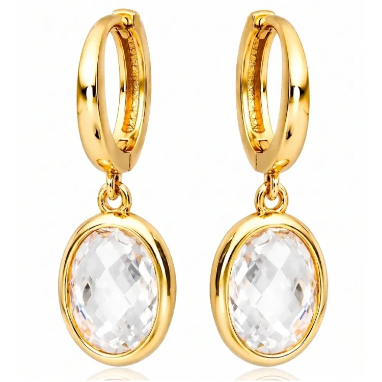 Kolczyki Srebrne 925 Pozłacane 24K z Owalnymi Kryształami Crystal