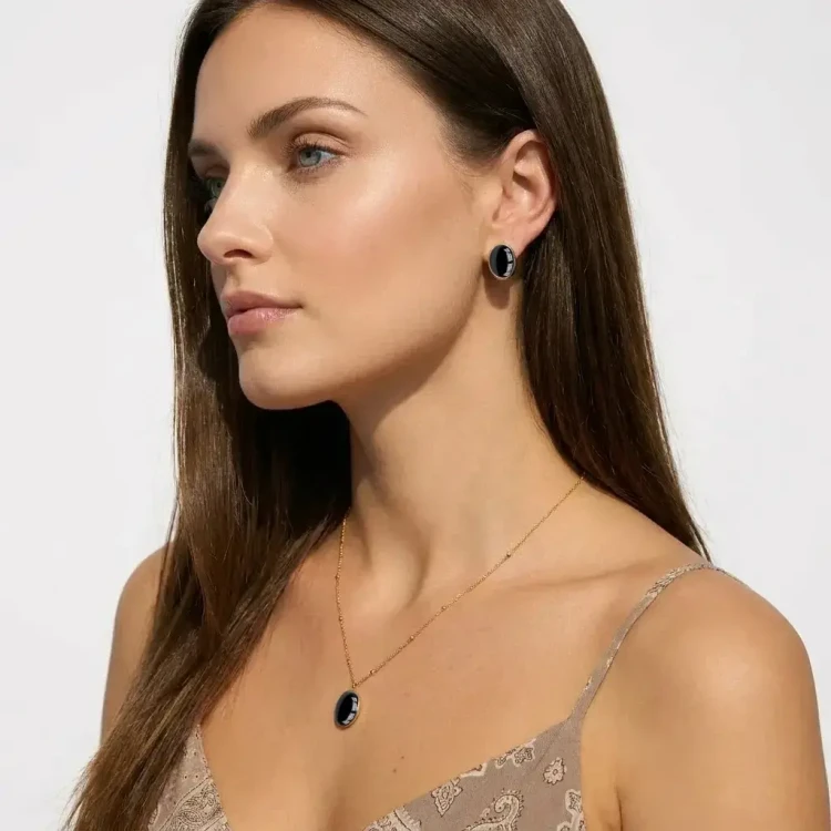 Elegancki komplet damski ze srebra 925 z naturalnym agatem