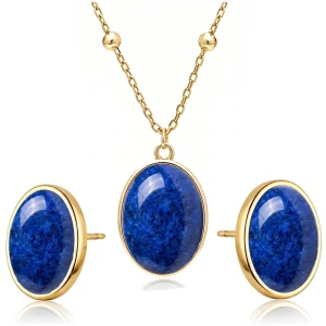 Komplet srebrny 925 pozłacany 24K z naturalnym lapis lazuli.webp