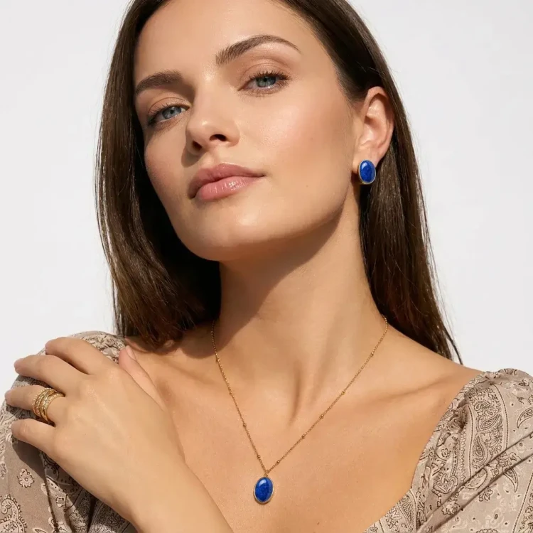 Biżuteria srebrna 925 pozłacana 24K z naturalnym lapis lazuli.webp