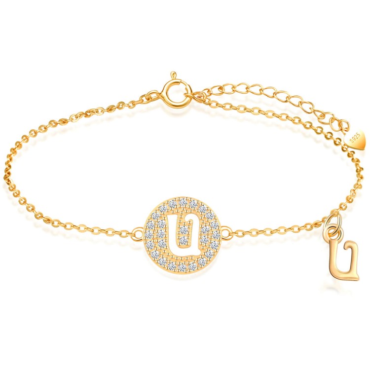 Literka "U" Srebro 925 - Damska Bransoletka Celebrytka - Pozłacana 24 Karatowym Złotem Prezent na Imieniny.jpg