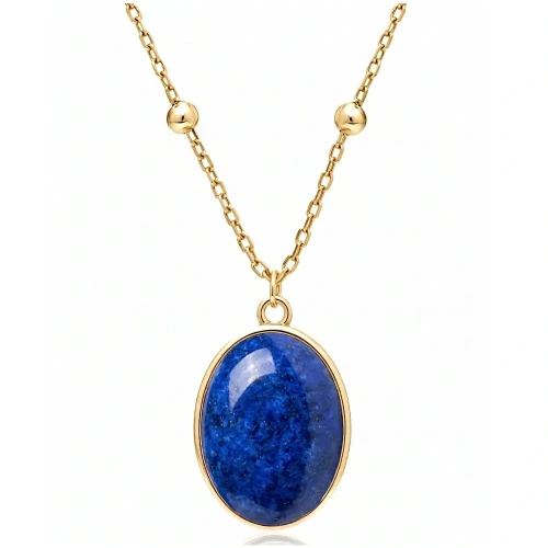 Naszyjnik srebrny 925 pozłacany z naturalnym lapis lazuli.webp