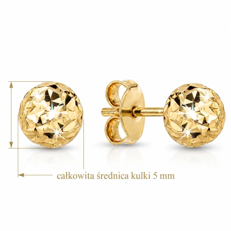 Kolczyki damskie złote 585 kulki 5 mm