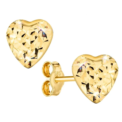 Kolczyki złote 585 serca diamentowane 6x6 mm