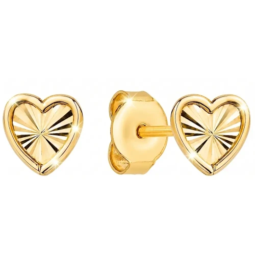 Kolczyki serduszka złoto 585 diamentowane – sztyfty 5,6 mm