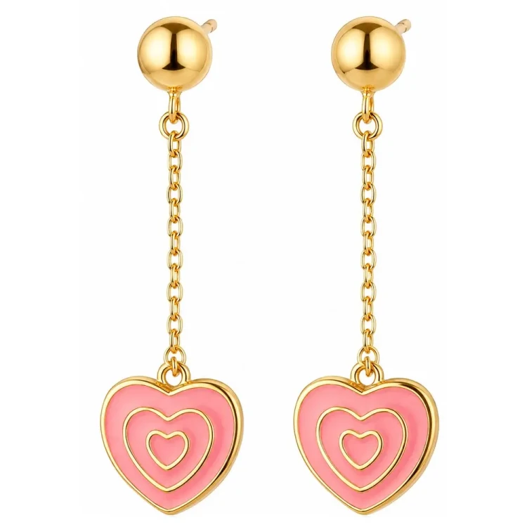 Kolczyki srebrne 925 pozłacane z różowymi sercami