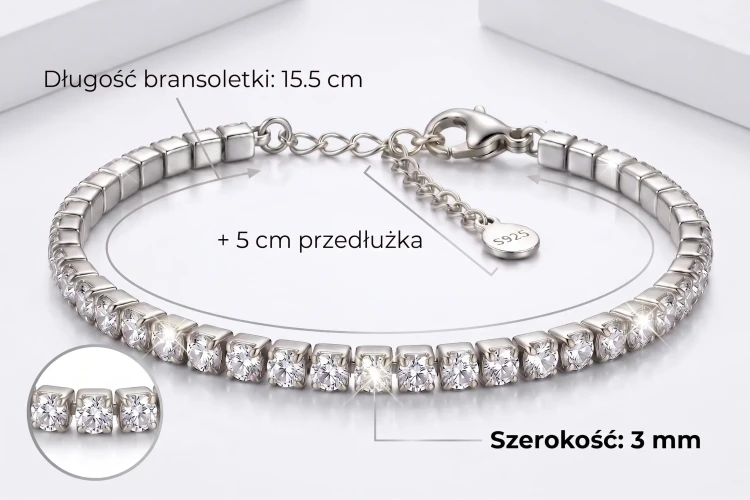Bransoletka tenisowa z pięknymi cyrkonaimi srebro 925