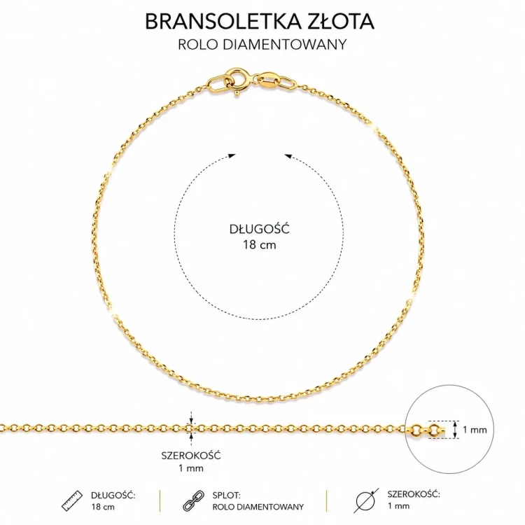 Bransoletka damska ze złota 585 długość 18 cm