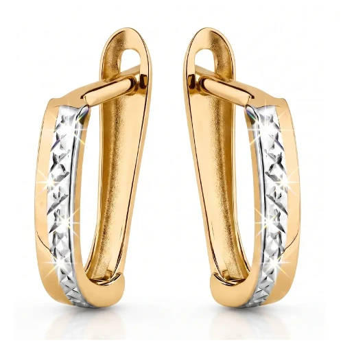 Kolczyki złote 585 dwukolorowe diamentowane 14 mm