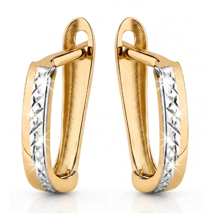 Kolczyki złote 585 dwukolorowe diamentowane 14 mm