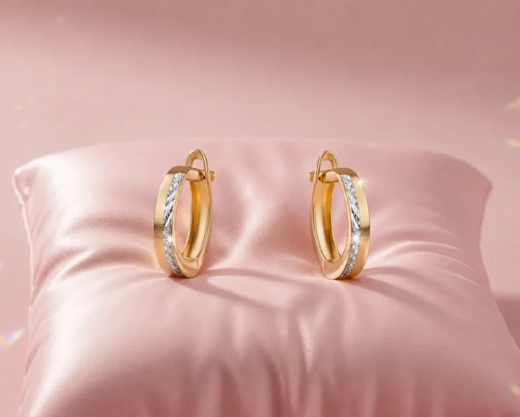 Kolczyki ze złota 585 diamentowane 14 × 3 mm