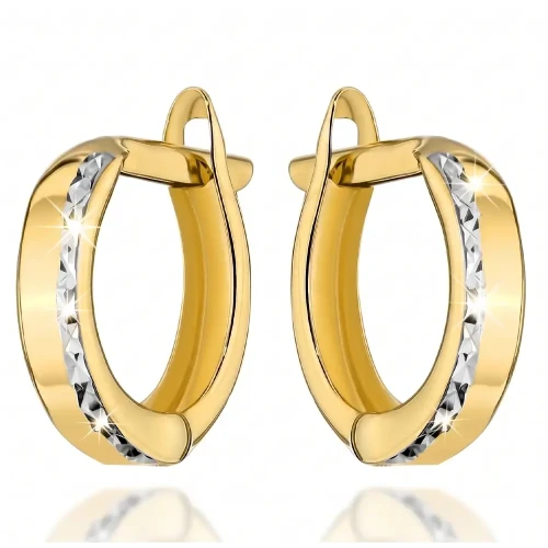 Kolczyki złote 585 dwukolorowe diamentowane 12 mm