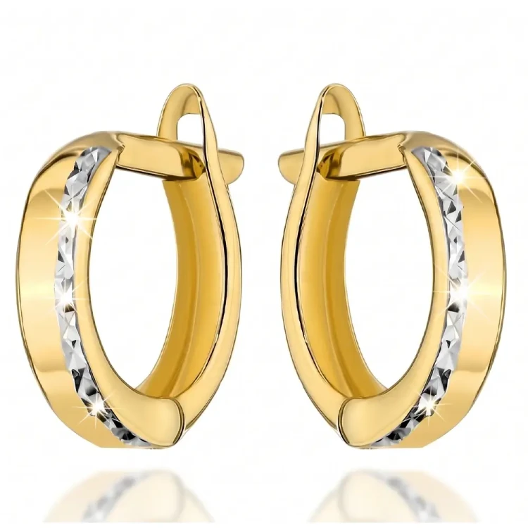Kolczyki złote 585 dwukolorowe diamentowane 12 mm