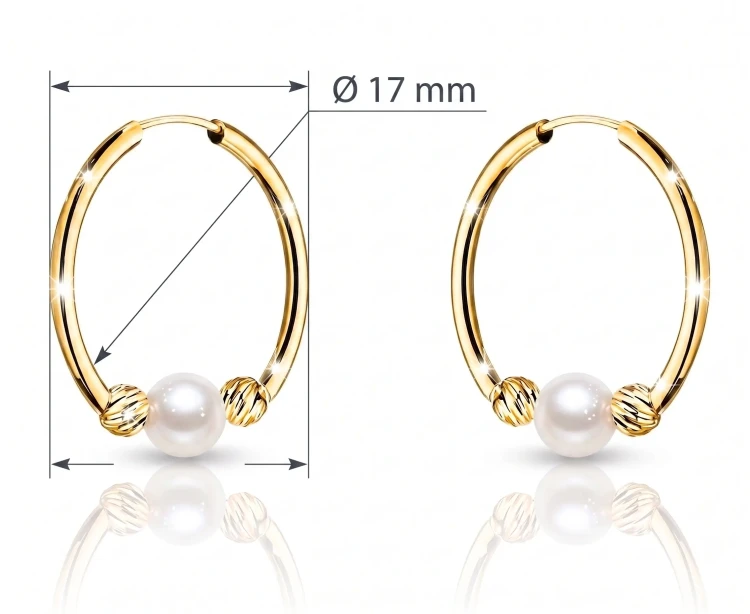 Kolczyki złote 585 perła średnica 17 mm