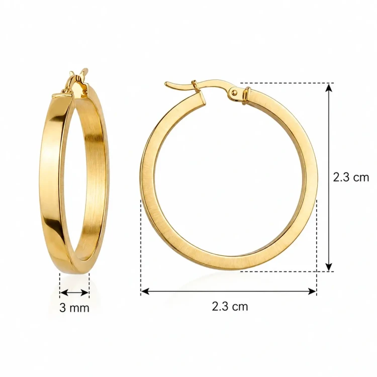 Kolczyki złote 585 gładkie koła średnica 23 mm