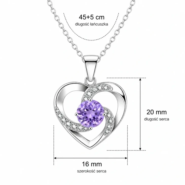 Srebrna zawieszka serce violet z cyrkoniami