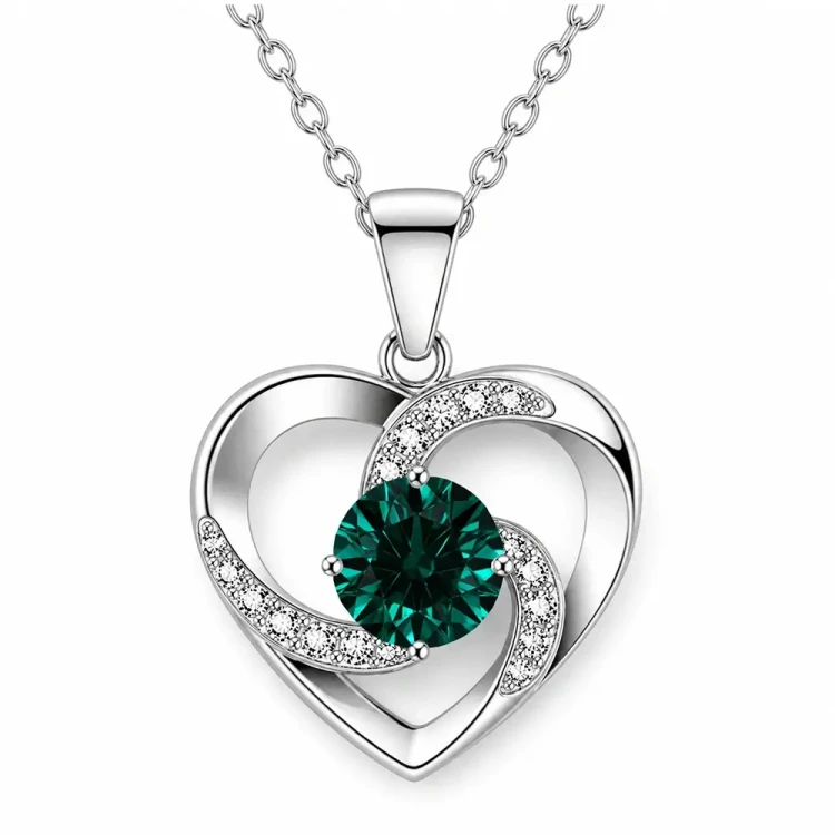 Srebrny naszyjnik serce z zieloną cyrkonią Emerald 925