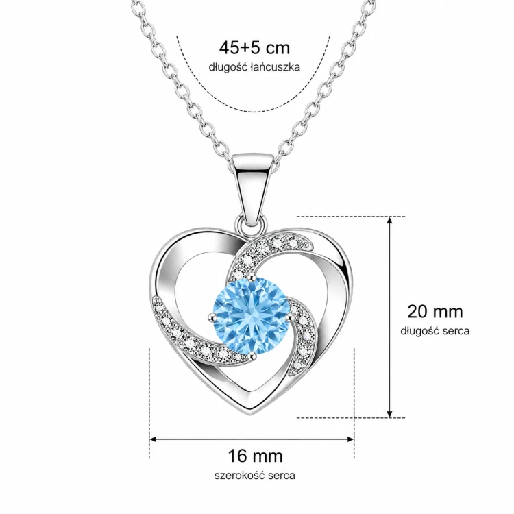 Srebrna zawieszka serce Aqua z cyrkoniami 20x16 mm