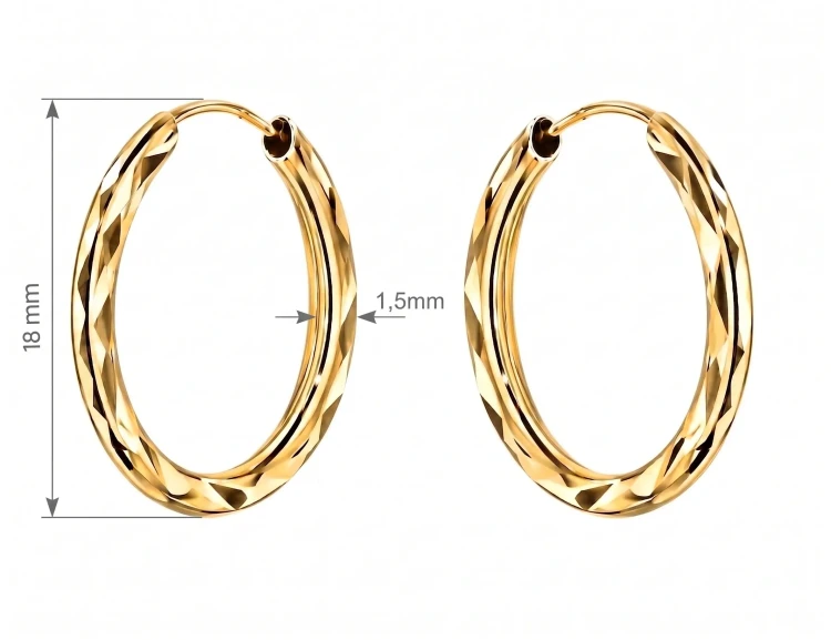 Diamentowane kolczyki ze złota 585 – koła 18 mm