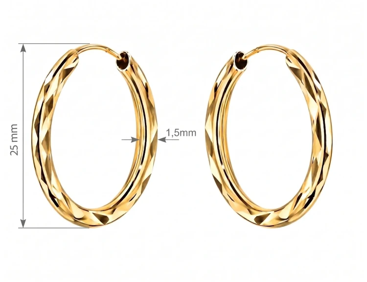Diamentowane kolczyki koła ze złota 585 – szerokość 1,5 mm