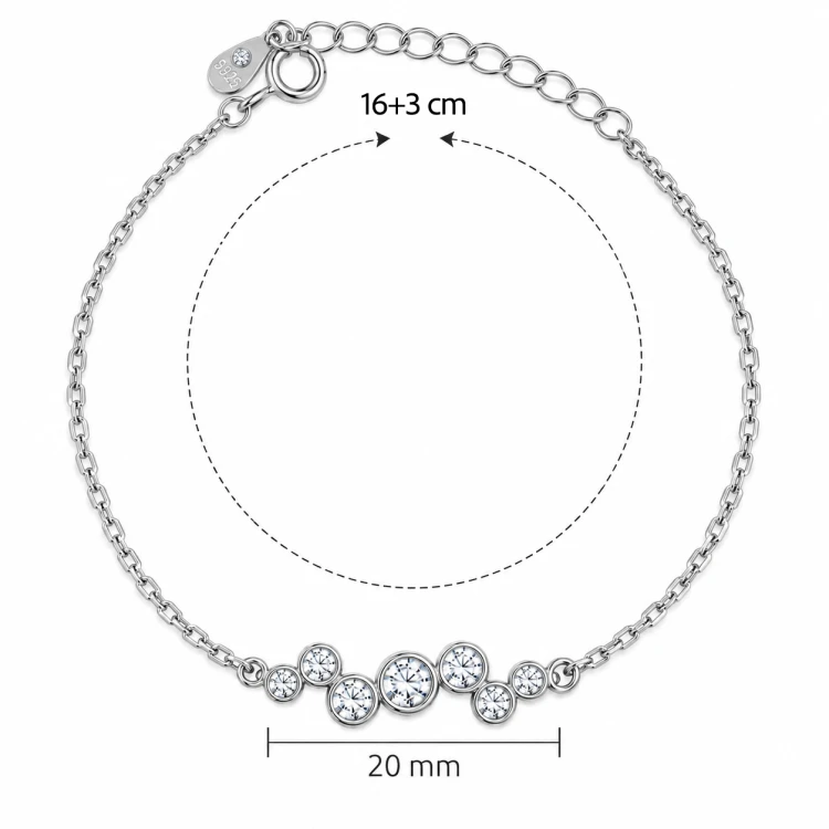 Srebrna bransoletka damska 925 z cyrkoniami, długość 16+3 cm, ozdobny element 20 mm.jpg