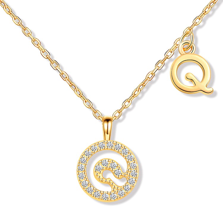 Literka "Q" Srebro 925 - Damski Naszyjnik - Pozłacany 24 Karatowym Złotem Prezent Dla Kobiety.jpg