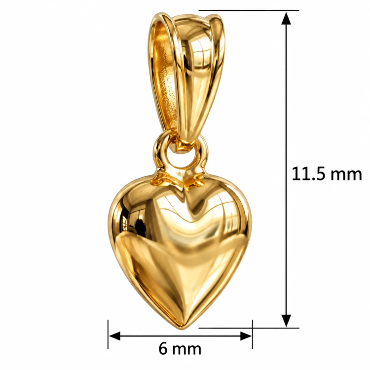 Wymiary złotej zawieszki serduszko: wysokość całkowita 11,5 mm, szerokość 6 mm.png
