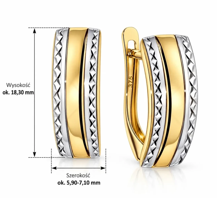 Kolczyki złote 375 z angielskim zapięciem widok z boku