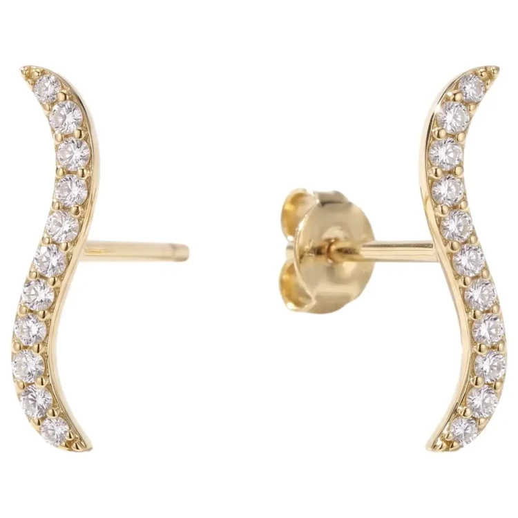 Złote kolczyki fala 14K – eleganckie kolczyki na sztyft