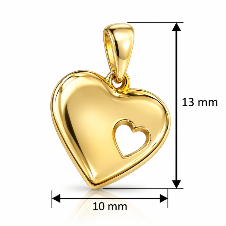 Wymiary złotej zawieszki serce z wycięciem: wysokość 13 mm, szerokość 10 mm – wisiorek ze złota.png