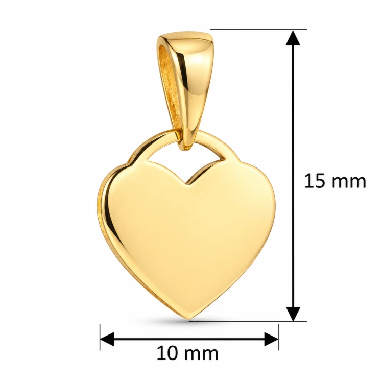 Wymiary złotej zawieszki serce: wysokość 15 mm, szerokość 10 mm – wisiorek ze złota do graweru.png