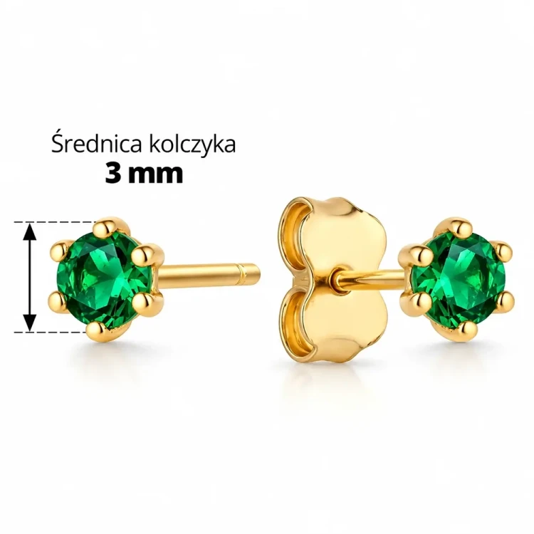 Kolczyki złote z zielonymi cyrkoniami Mennica Świdnicka
