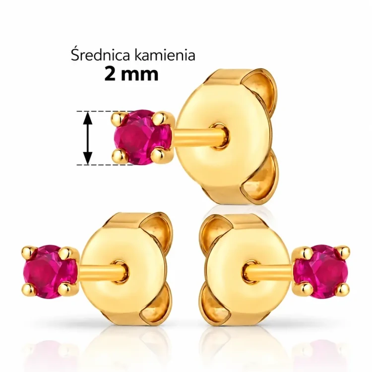 Kolczyki złote sztyfty 585 – średnica rubinowej cyrkonii 2 mm
