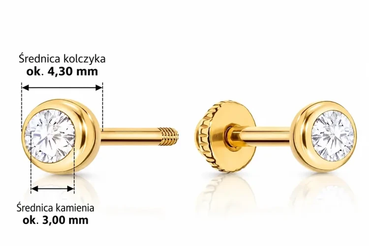 Kolczyki złote 585 z zakrętkami i pojedynczą cyrkonią