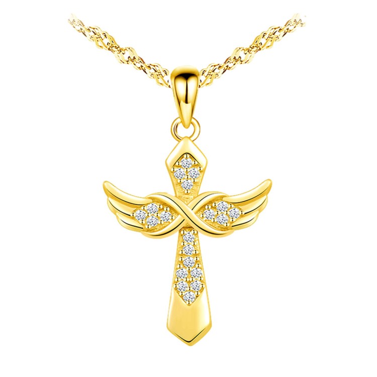 Naszyjnik Pozłacany Złoty Wisiorek Krzyż Prezent Na Komunie Srebro 925.jpg